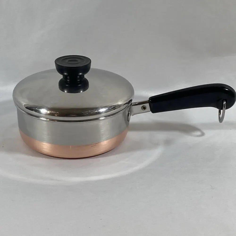 Revere Ware 3/4 QT Sauce Pan 1801 Copper Bottom + Lid Clinton IL, USA Stainless